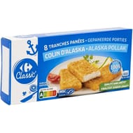 Carrefour classic 8 tranches panées colin d'alaska 400g