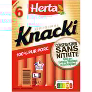 Herta knacki original porc conservation sans nitrite x6, 210g