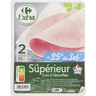 Carrefour extra jambon supérieur sel réduit 2 tranches 80g