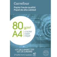 Carrefour 5 ramettes de 500 feuilles blanches A4 80 grammes