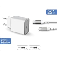 Force power lite chargeur secteur 25w power delivery+câble renforcé usb c/usb c FPLICS25WCBLCCRW