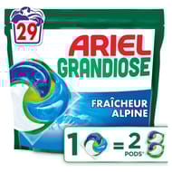 Ariel grandiose pods lessive liquide fraîcheur alpine x 29 capsules