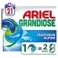 Ariel grandiose pods, lessive liquide en capsules 21 lavages, fraicheu