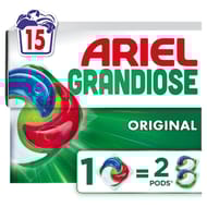 Ariel grandiose pods, lessive liquide en capsules 15 lavages, original