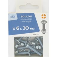 10 boulon tête poêlier acier zingué  6x30mm