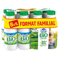 Lactel bio lait écrème bouteille 8x1l format famlial