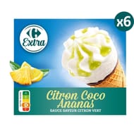 Carrefour extra 6 cônes citron coco ananas 433g