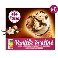 Carrefour Extra glace cône vanille praliné x6 408g