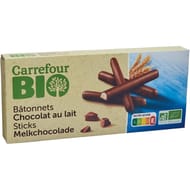 Carrefour bio biscuit bâtonnets chocolat au lait 125g