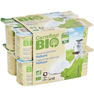 Carrefour bio yaourt nature au lait entier 12x125g