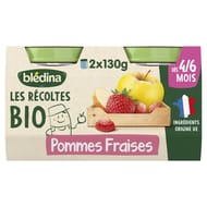 Blédina les récoltes bio pommes fraises dès 6 mois 2x130g