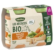 Blédina les récoltes bio carottes petits pois poulet fermier dès 6 mois 2x200g