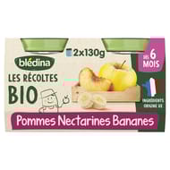 Blédina les récoltes bio pommes nectarines bananes 2x130g dès 6 mois