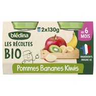 Bledina les récoltes bio pommes bananes kiwis dès 6 mois 2x130g