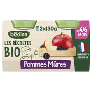 Blédina les récoltes bio pots pommes mûres 2x130g dès 4/6 mois