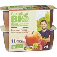 Carrefour bio compote pomme fraise sans sucres ajoutés bio x4 - 400g