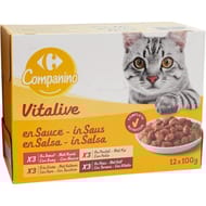 Carrefour companino pâtée pour chat en sauce au boeuf, au poulet, à la dinde & veau - 1.2kg