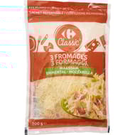 Carrefour Classic' râpé 3 fromages emmental, mozzarella, gouda 200g
