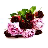 Bouquet de 8 roses 40 cm bouton de 3.8 cm + 3 pivoines