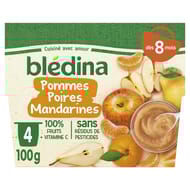 Bledina coupelles fruits pommes poires mandarines dès 8 mois 4x100g