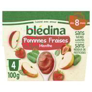 Blédina coupelles fruits pommes fraises menthe 4x100g dès 8 mois