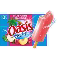 Oasis 10 bâtonnets sorbet pêche pomme framboise 500ml 400g