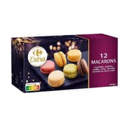 Carrefour extra 12 macarons framboise, pistache, vanille, citron, chocolat, caramel 144g