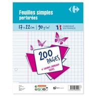 Carrefour 200 feuilles simples perforées 17x22 cm grands carreaux
