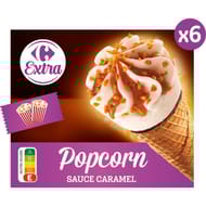 Carrefour Extra glaces cônes saveur popcorn x6 408g