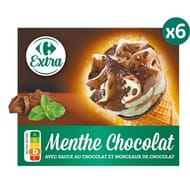 Carrefour extra 6 cônes menthe chocolat 432g