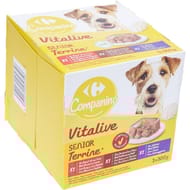 Carrefour Companino Vitalive Terrine pour chien senior au boeuf, foie, dinde, veau & gibier (3x300g)