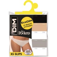 Lot de 5 slips Pockets Ecodim Dim 5BM NOIR/PEAU/BLANC/GRIS/BLC T40\42
