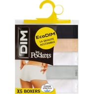 Lot de 5 shorties Pocket Ecodim Dim 5BM NOIR/PEAU/BLANC/GRIS/BLANC T44\46