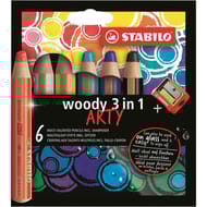6 crayons multi-talents Stabilo woody 3 in 1 arty + 1 taille-crayon