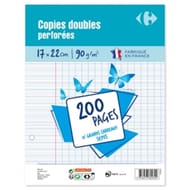 Carrefour copies doubles perforées 17x22 cm grands carreaux 200 pages