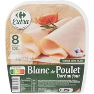 Carrefour extra blanc de poulet doré au four 8 tranches 320g