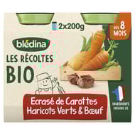 Bledina les récoltes bio écrasé de carottes haricots verts boeuf 400g dès 8 mois