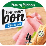 Fleury Michon jambon simplement bon sans couenne -25% de sel 4 tranches 140g