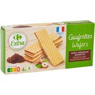 Carrefour extra gaufrettes goût chocolat noisette 160g
