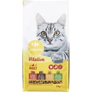 Carrefour companino croquettes pour chat adulte boeuf, foie, carottes & pois 2kg