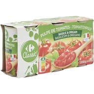 Carrefour classic' pulpe de tomates origan et basilic 3 x 400g