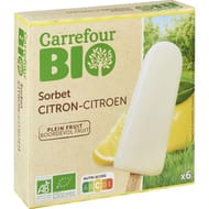 Carrefour bio 6 bâtonnets glace sorbet citron bio 240g