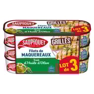 Saupiquet lot de 3 filets de maquereaux grillés à l'huile d'olive 120g