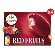 Carrefour extra 4 bâtonnets glace fruits rouges coeur vanille 312g