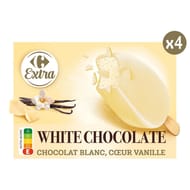 Carrefour extra 4 bâtonnets glace chocolat blanc coeur vanille 300g