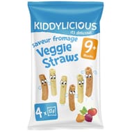 Kiddycilious veggie straws saveur fromage 9+ mois 4x12 gr