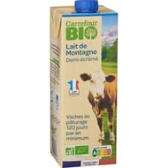 Carrefour bio lait de montagne demi écrémé brique 1l