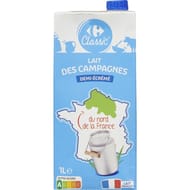 Carrefour Classic lait des campagnes du nord de la france demi écrémé 1l