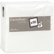 Carrefour home 50 serviettes blanches 24x24cm