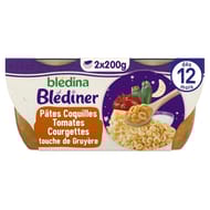 Blédina blédîner pâtes coquilles tomates courgettes gruyère fondu 2x200g dès 12 mois